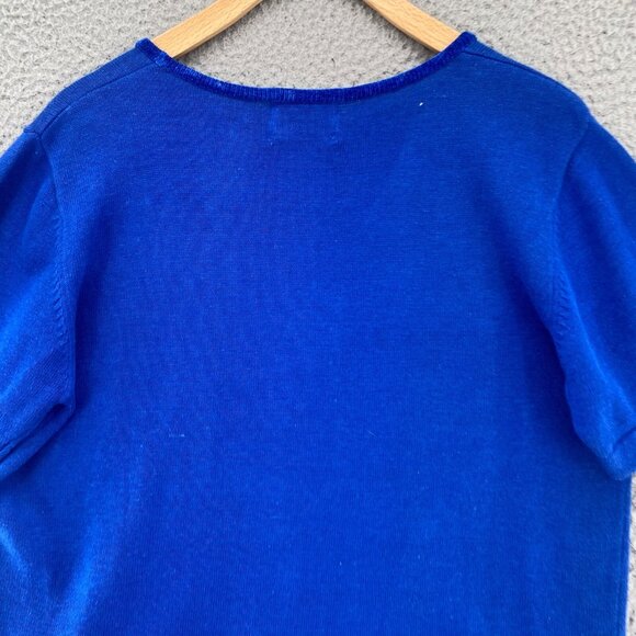 The Quacker Factory Sweater Womens Medium Blue Angel Sequin Short Sleeves NWT - Picture 4 of 11